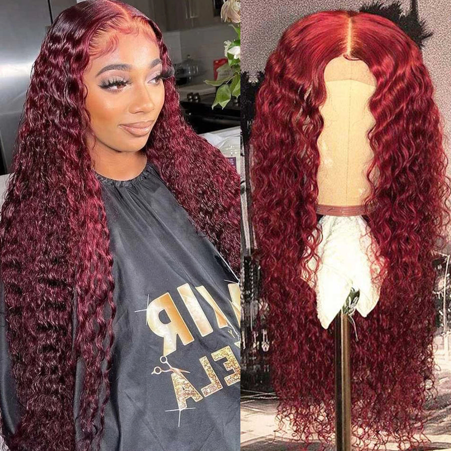 Burgundy 99J Deep Wave Wigs 13*4 Brazilian Virgin Human Hair - Bangsontarget