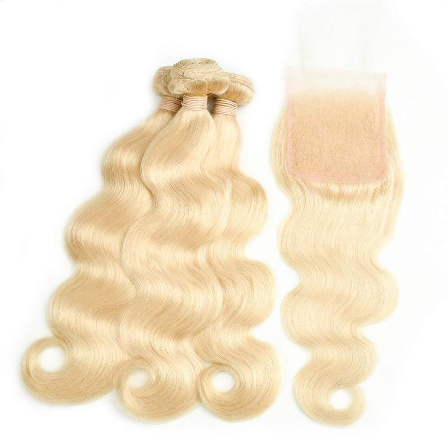 613 Blonde Human Hair 3 Bundles with Brazilian Body Wave with Baby Hair Frontal - Bangsontarget