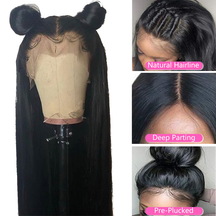 Brazilian Straight Lace Front Wigs Pre Plucked Hairline with Baby Hair 100% Human Hair 13x4 Lace Wigs - Bangsontarget