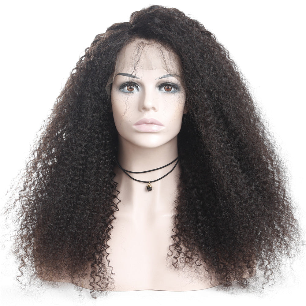 Indian Virgin Hair  Kinky Curly Lace Front Wig 13x4 Hand Tied 150% Density