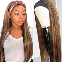 Honey Blond Color Highlight Headband Wigs Human Hair 150% Density Straight Hair For Women - Bangsontarget