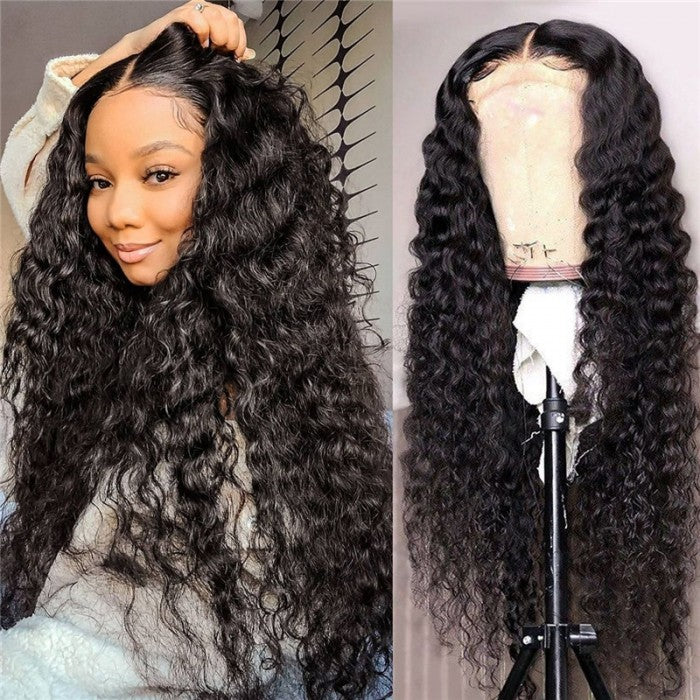 Lace Front Wigs Deep Curly Wave Wig With Natural Black Real Hair Wigs