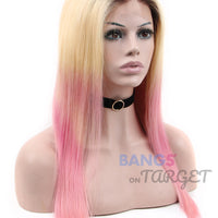 Pink Blonde Mixed Color Lace Front Wigs Human Hair - Bangsontarget