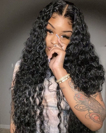 4x4 Lace Closure Water Wave Human Hair Wigs - Bangsontarget