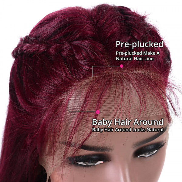 burgundy 99J Lace Front Straight Wig Brazilian Virgin Human Hair - Bangsontarget