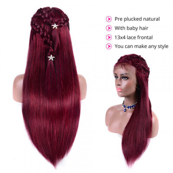 burgundy 99J Lace Front Straight Wig Brazilian Virgin Human Hair - Bangsontarget