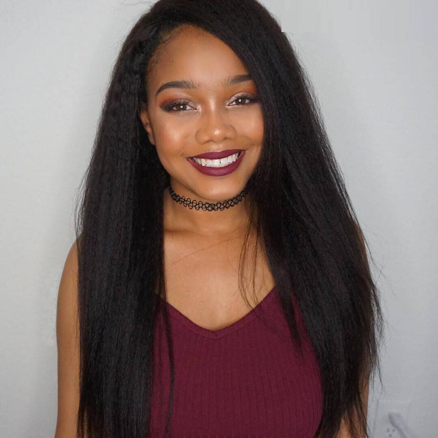 13x4 Lace Front Wigs Kinky Straight Hair Pre Plucked Virgin Human Yaki Hair Wigs - Bangsontarget