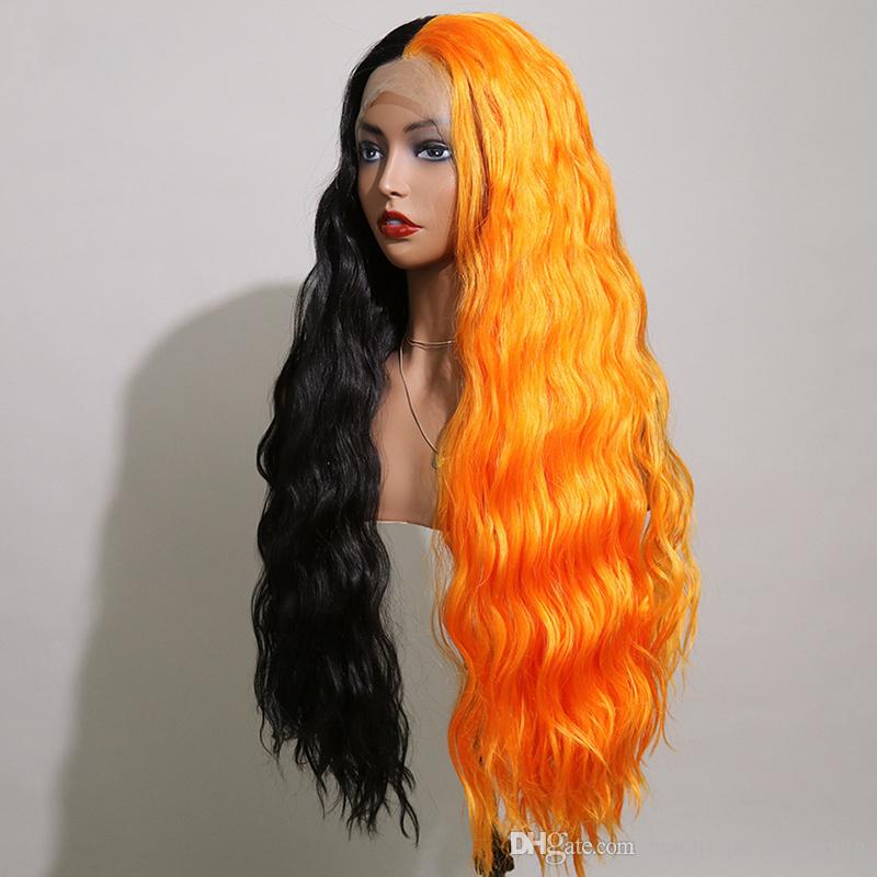 Halloween 13x4 Lace Frontal Wigs Human Hair Black and Ginger Color Body Wave - Bangsontarget