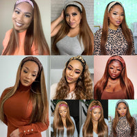 Honey Blond Color Highlight Headband Wigs Human Hair 150% Density Straight Hair For Women - Bangsontarget
