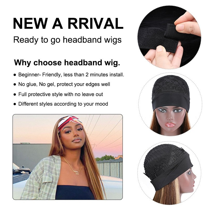 Honey Blond Color Highlight Headband Wigs Human Hair 150% Density Straight Hair For Women - Bangsontarget