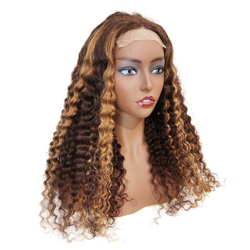 13*4 Lace Front Human Hair Wigs P4/27 Highlight Color Deep Curly - Bangsontarget
