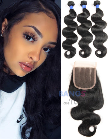 Brazilian Virgin Hair 3 Bundles With Closure Body Wave - Bangsontarget