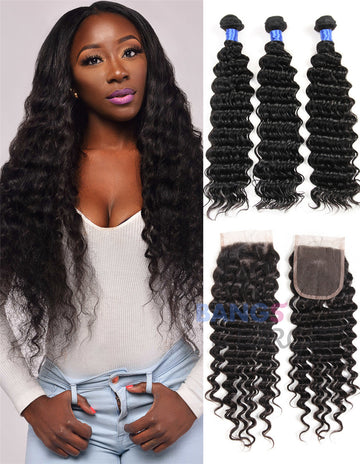 Brazilian Virgin Hair 3 Bundles With Closure Deep Wave - Bangsontarget