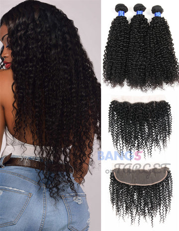 3 Bundles With Frontal Brazilian Virgin Hair-Kinky Curly - Bangsontarget