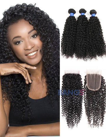 Brazilian Virgin Hair 3 Bundles With Closure Kinky Curly - Bangsontarget