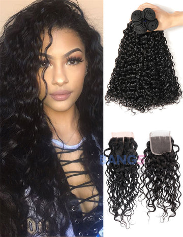 Brazilian Virgin Hair 3 Bundles With Closure Water Wave - Bangsontarget