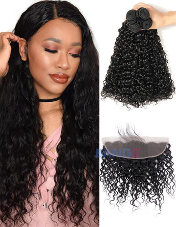 3 Bundles With Frontal Brazilian Virgin Hair-Water Wave - Bangsontarget