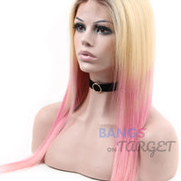 Pink Blonde Mixed Color Lace Front Wigs Human Hair - Bangsontarget