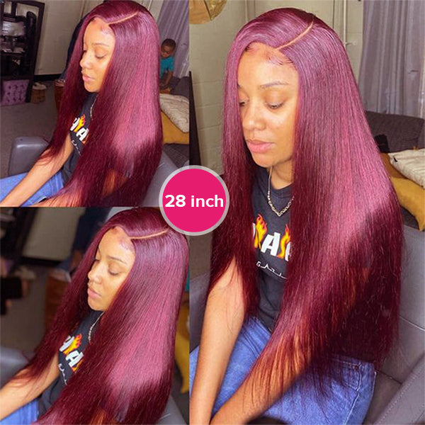 99J Burgundy Straight Wigs 4*4 Brazilian Virgin Human Hair - Bangsontarget