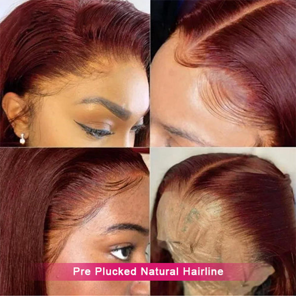 99J Burgundy Straight Wigs 4*4 Brazilian Virgin Human Hair - Bangsontarget