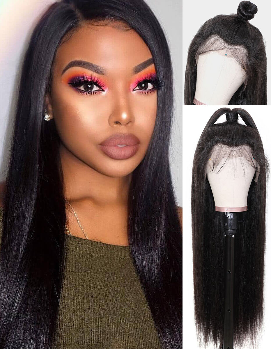 Brazilian Straight Lace Front Wigs Pre Plucked Hairline with Baby Hair 100% Human Hair 13x4 Lace Wigs - Bangsontarget