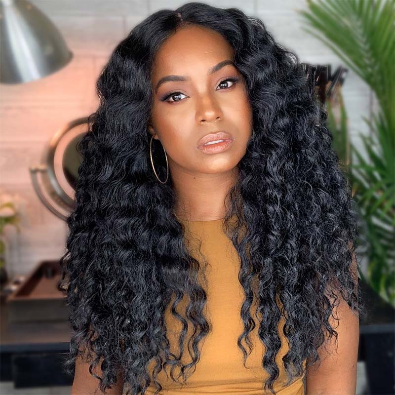 Lace Front Wigs Deep Curly Wave Wig With Natural Black Real Hair Wigs